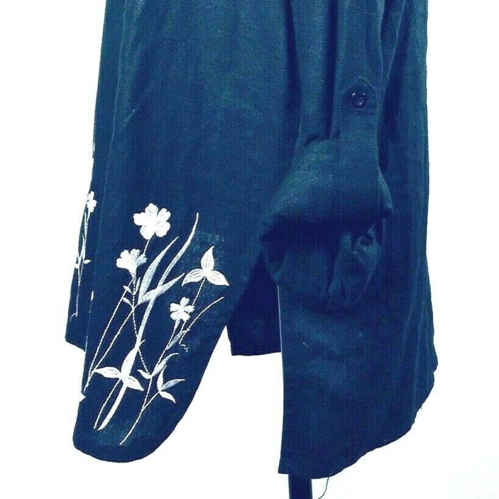Vintage Womens Blouse Black Floral Embroidered 14 - Picture 4 of 8